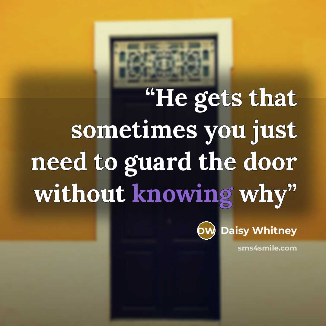 “He gets that sometimes you just need to guard the door without knowing why” quote by Daisy Whitney
