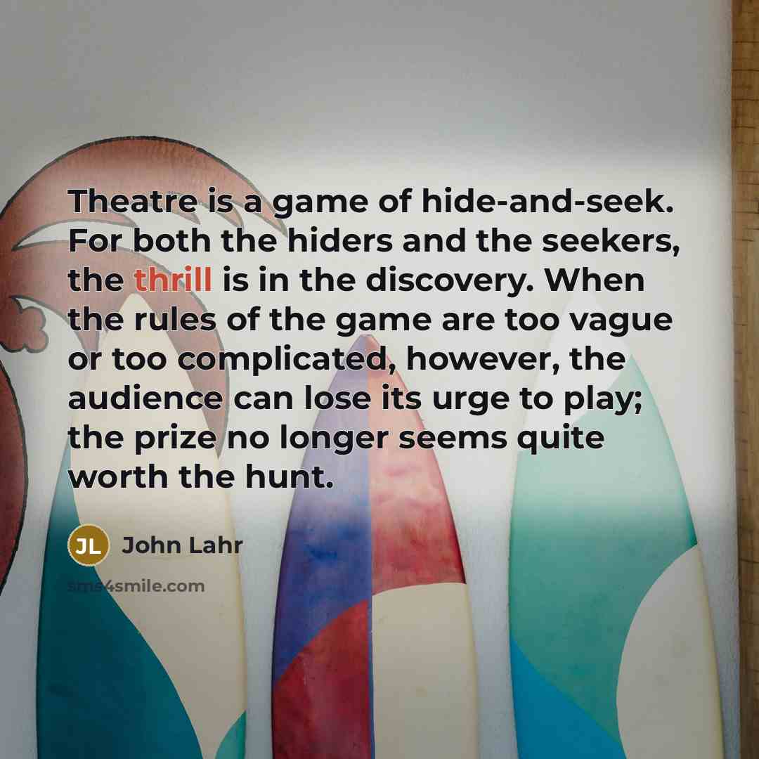 “Theatre is a game of hide-and-seek. For both the hiders…” quote by John Lahr
