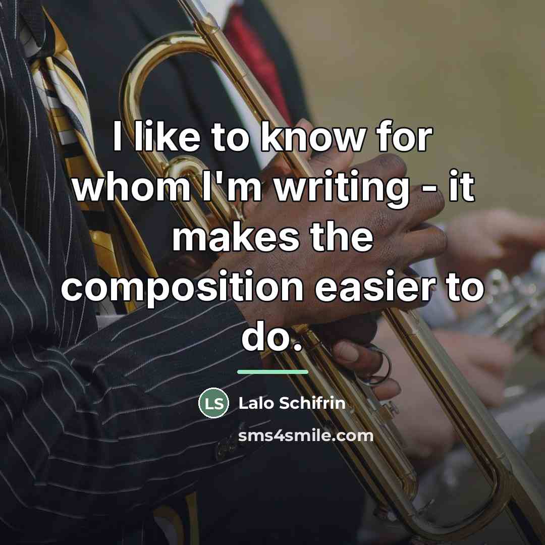 “I like to know for whom I'm writing - it…” quote by Lalo Schifrin
