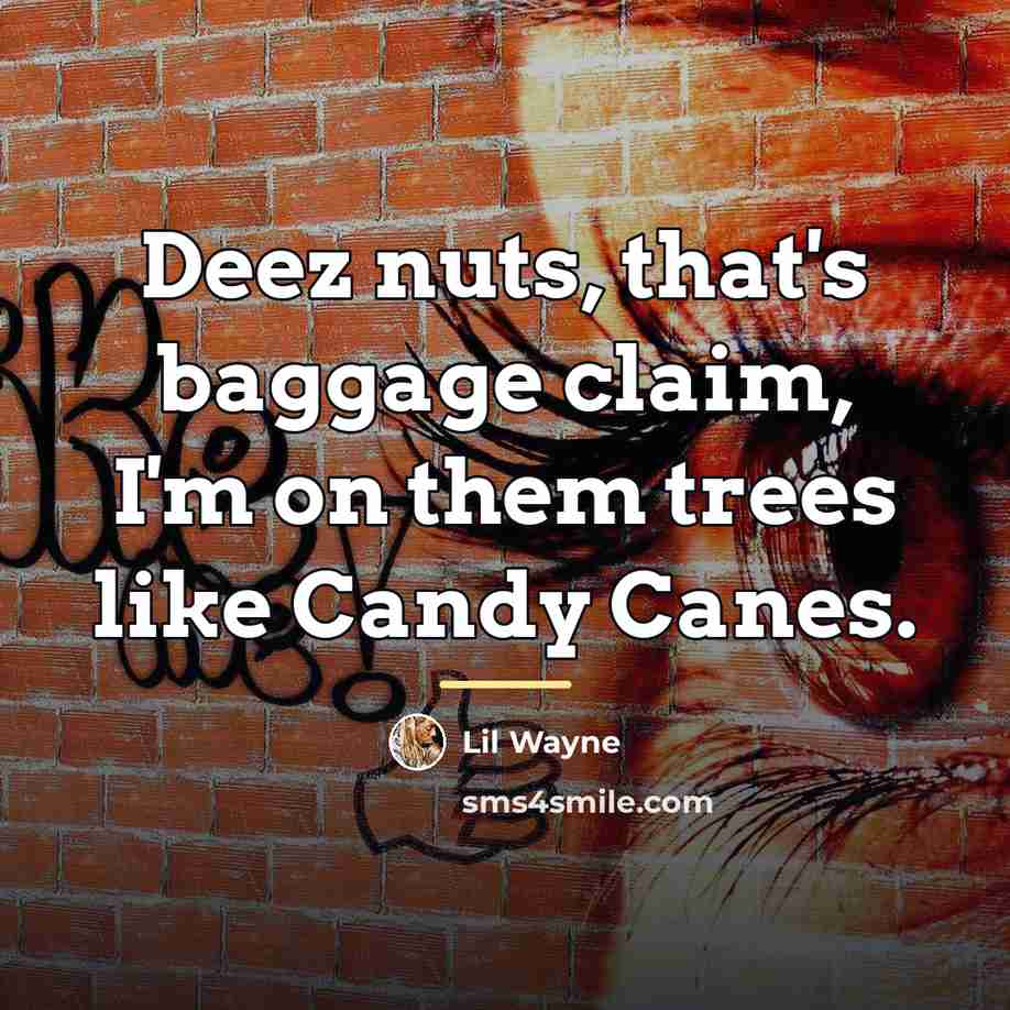 “Deez nuts, that's baggage claim, I'm on them trees like…” quote by Lil Wayne