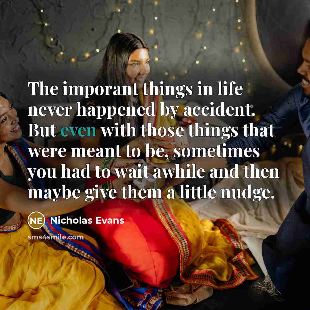 “The imporant things in life never happened by accident. But…” quote by Nicholas Evans