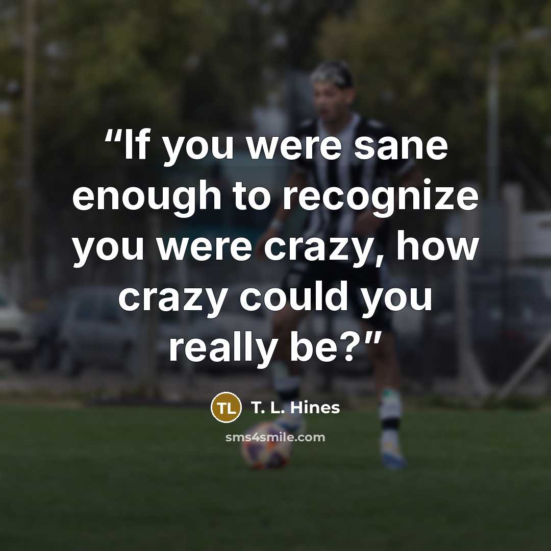 “If you were sane enough to recognize you were crazy, how crazy could you really be?” quote by T. L. Hines