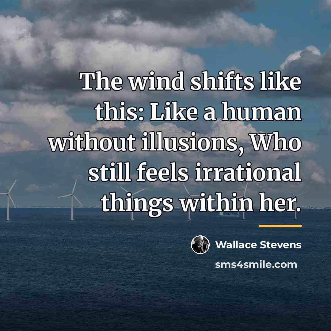 “The wind shifts like this: Like a human without illusions,…” quote by Wallace Stevens