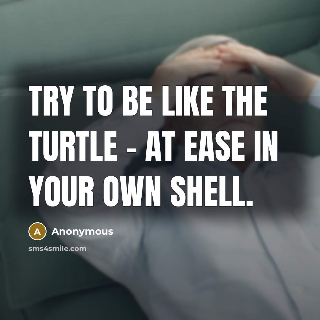 “Try to be like the turtle - at ease in your own shell.” quote by Anonymous