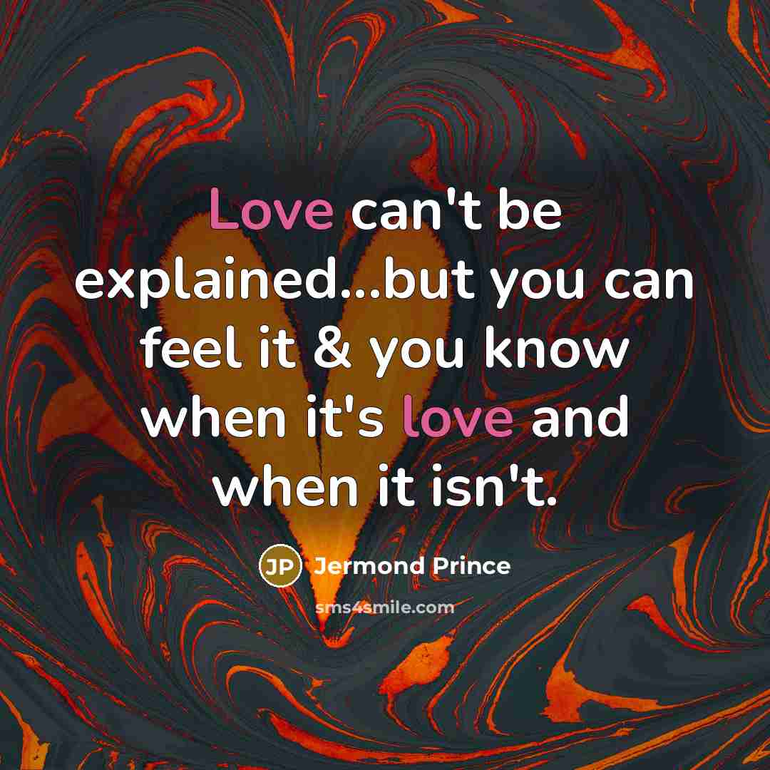 “Love can't be explained...but you can feel it & you know when it's love and when it isn't.” quote by Jermond Prince