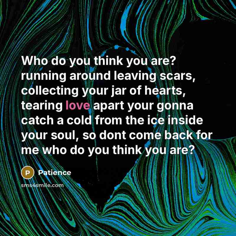“Who do you think you are? running around leaving scars,…” quote by Patience
