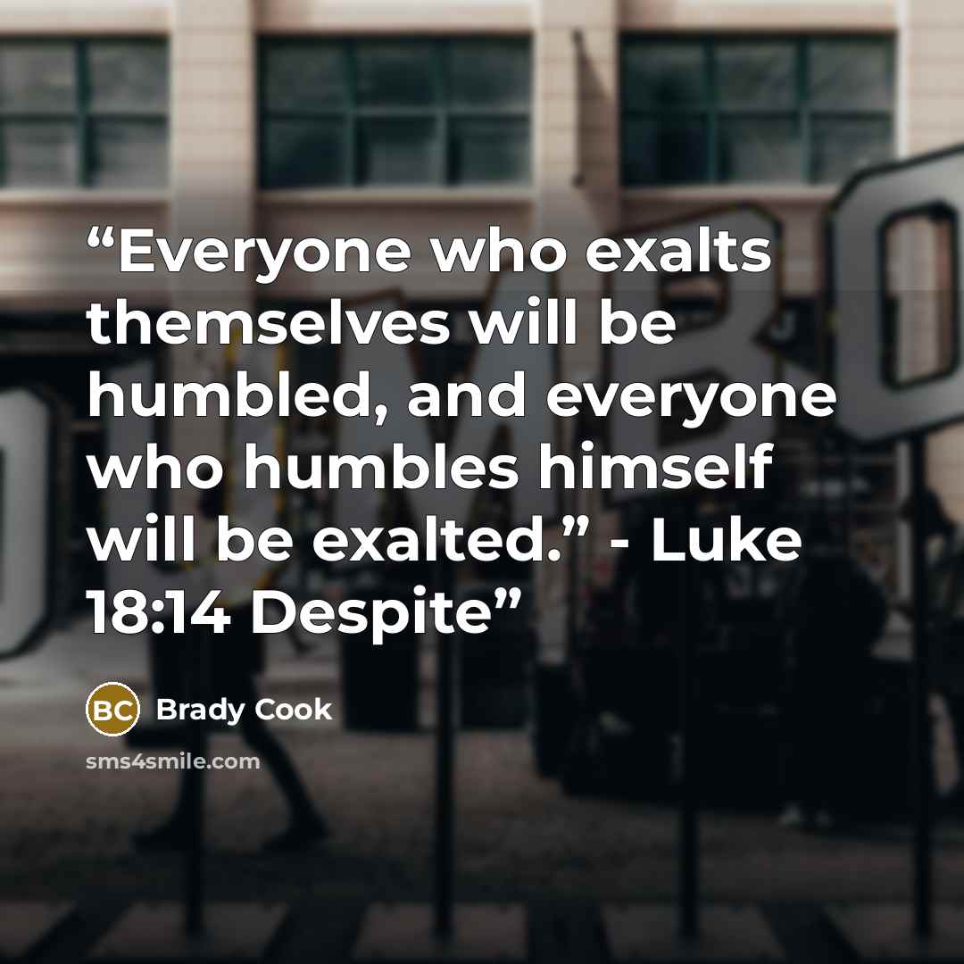 “Everyone who exalts themselves will be humbled, and everyone who humbles himself will be exalted.” - Luke 18:14 Despite” quote by Brady Cook