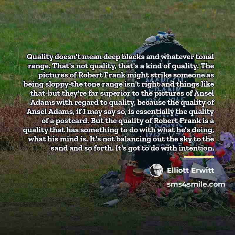 “Quality doesn't mean deep blacks and whatever tonal range. That's…” quote by Elliott Erwitt