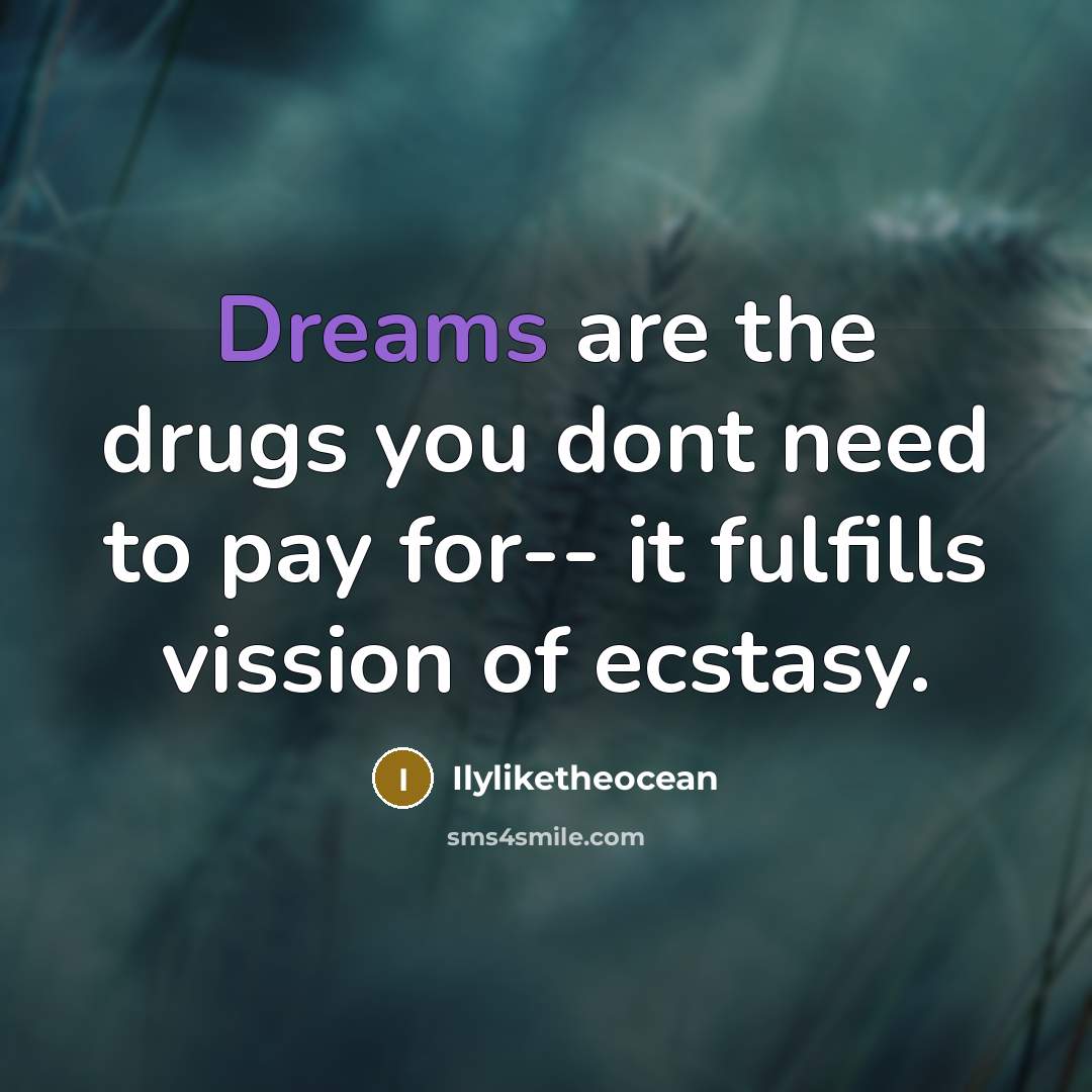“Dreams are the drugs you dont need to pay for--…” quote by Ilyliketheocean