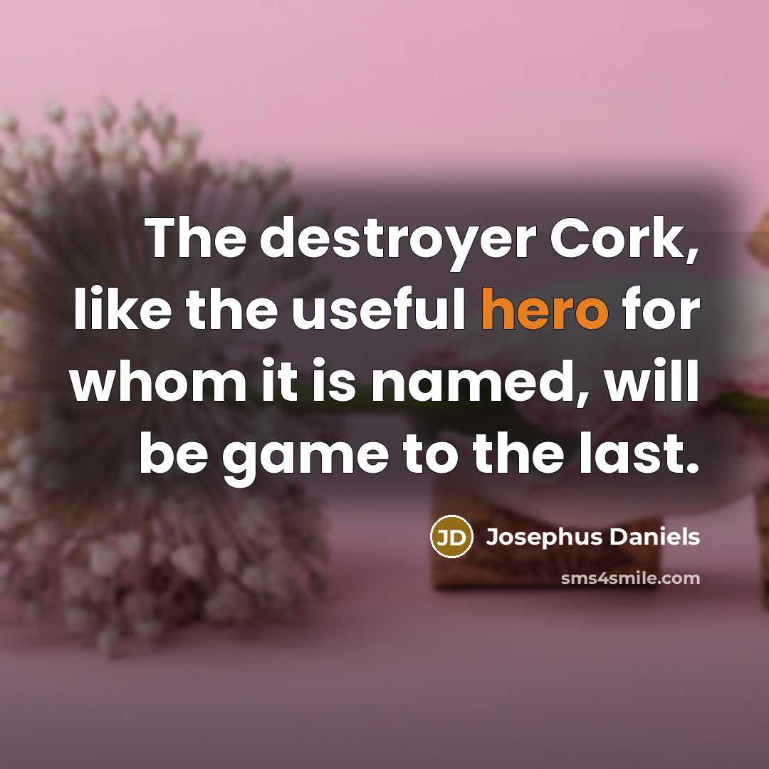 “The destroyer Cork, like the useful hero for whom it…” quote by Josephus Daniels