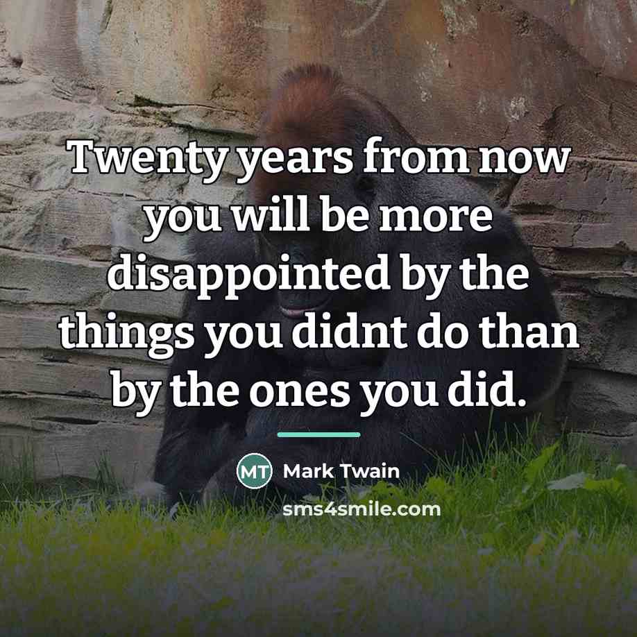 “Twenty years from now you will be more disappointed by…” quote by Mark Twain
