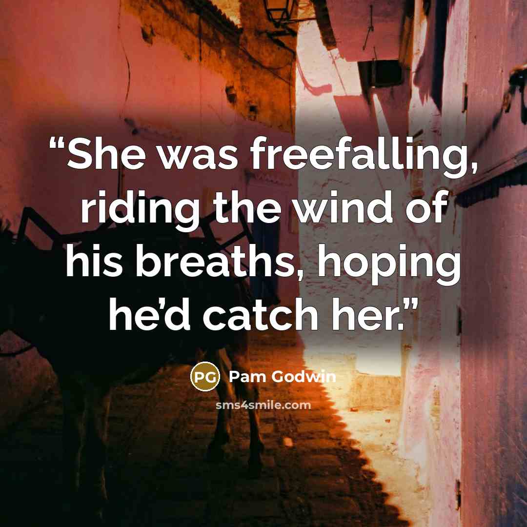 “She was freefalling, riding the wind of his breaths, hoping he’d catch her.” quote by Pam Godwin