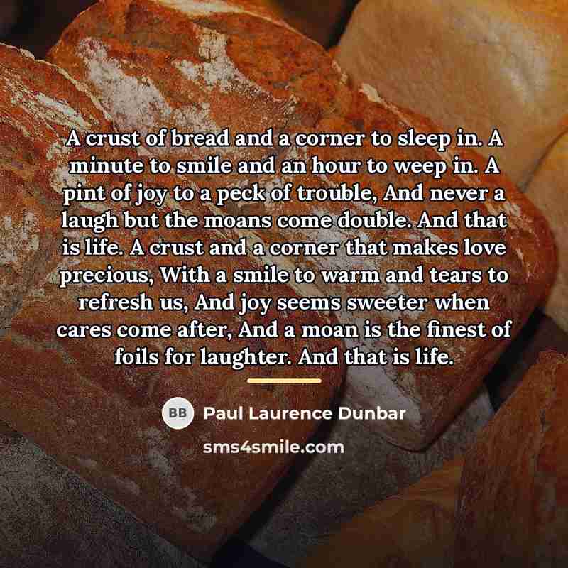 “A crust of bread and a corner to sleep in.…” quote by Paul Laurence Dunbar