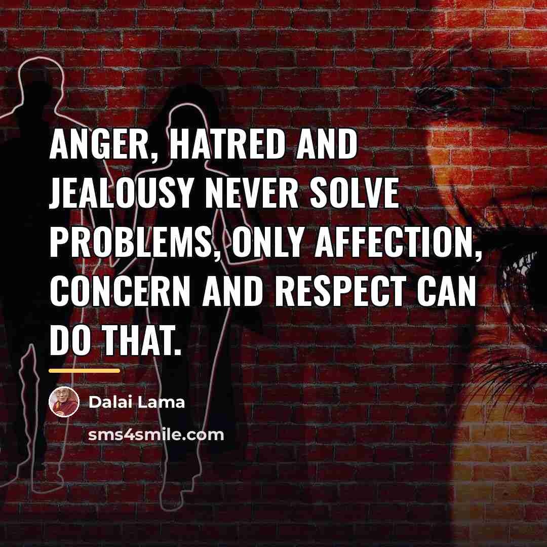 “Anger, hatred and jealousy never solve problems, only affection, concern…” quote by Dalai Lama