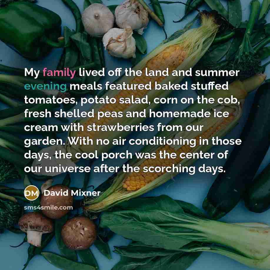 “My family lived off the land and summer evening meals…” quote by David Mixner