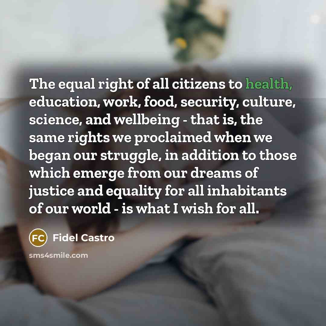 “The equal right of all citizens to health, education, work,…” quote by Fidel Castro