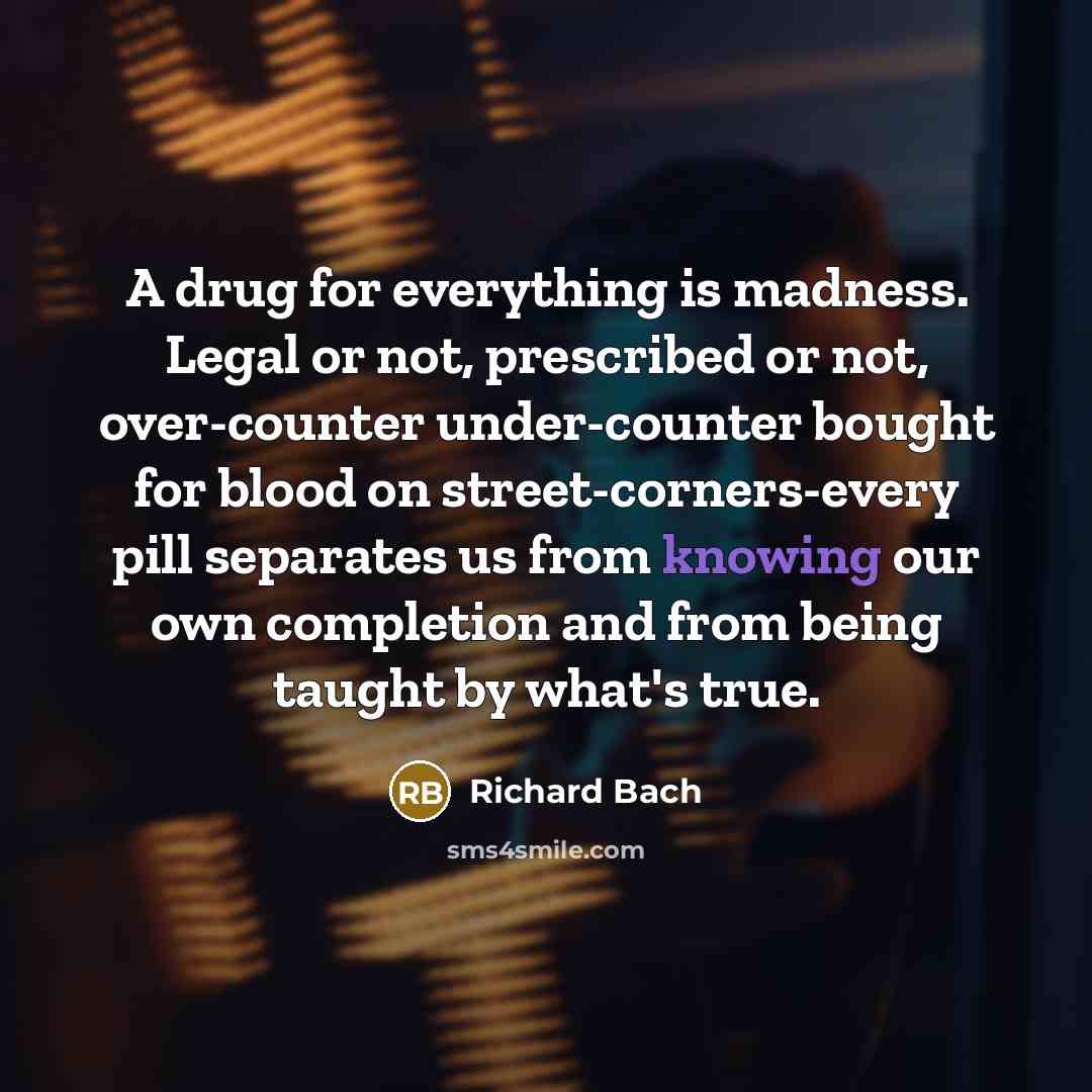“A drug for everything is madness. Legal or not, prescribed…” quote by Richard Bach