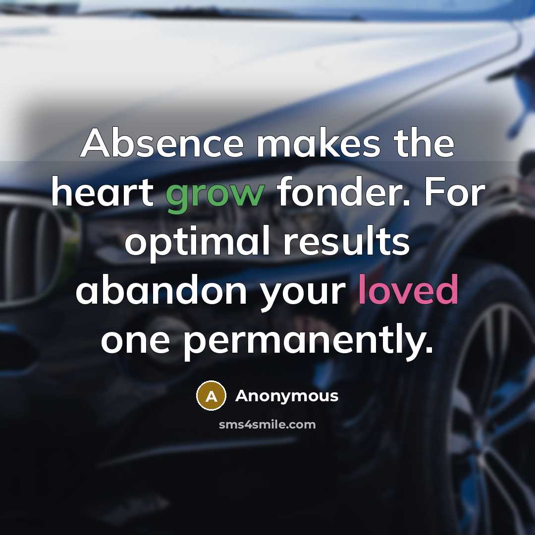 “Absence makes the heart grow fonder. For optimal results abandon your loved one permanently.” quote by Anonymous