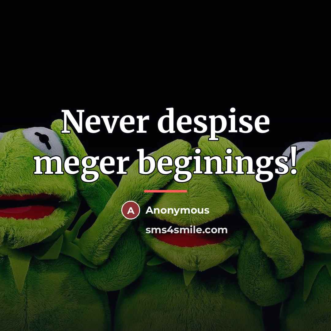 “Never despise meger beginings!…” quote by Anonymous
