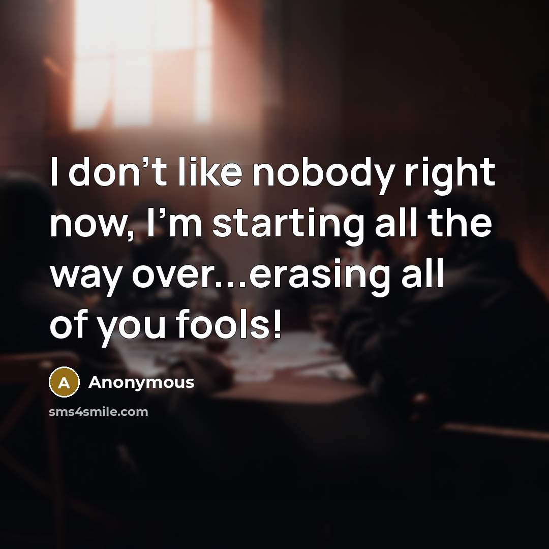 “I don't like nobody right now, I'm starting all the…” quote by Anonymous