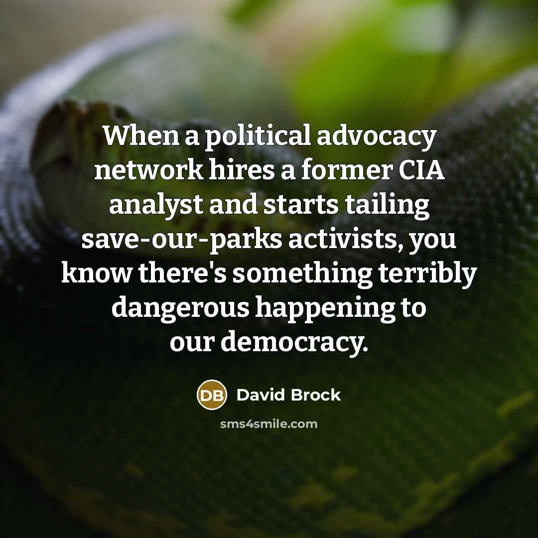 “When a political advocacy network hires a former CIA analyst…” quote by David Brock