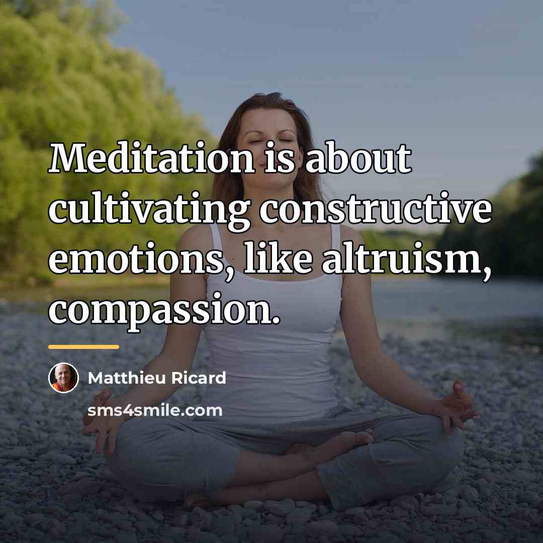 “Meditation is about cultivating constructive emotions, like altruism, compassion.…” quote by Matthieu Ricard