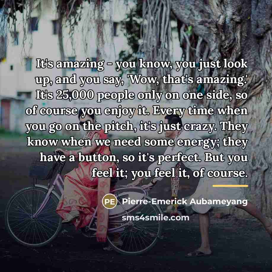 “It's amazing - you know, you just look up, and…” quote by Pierre-Emerick Aubameyang
