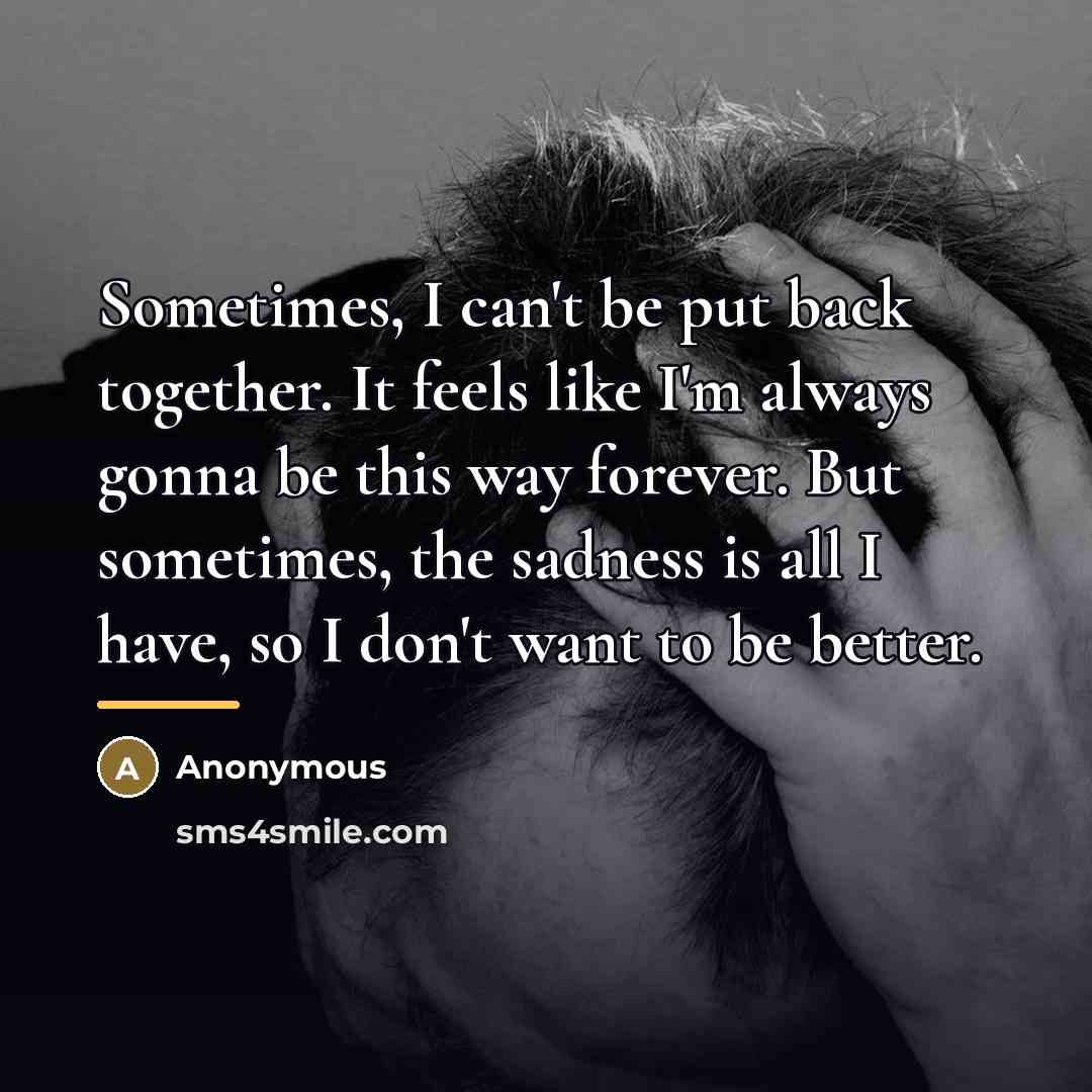 “Sometimes, I can't be put back together. It feels like…” quote by Anonymous