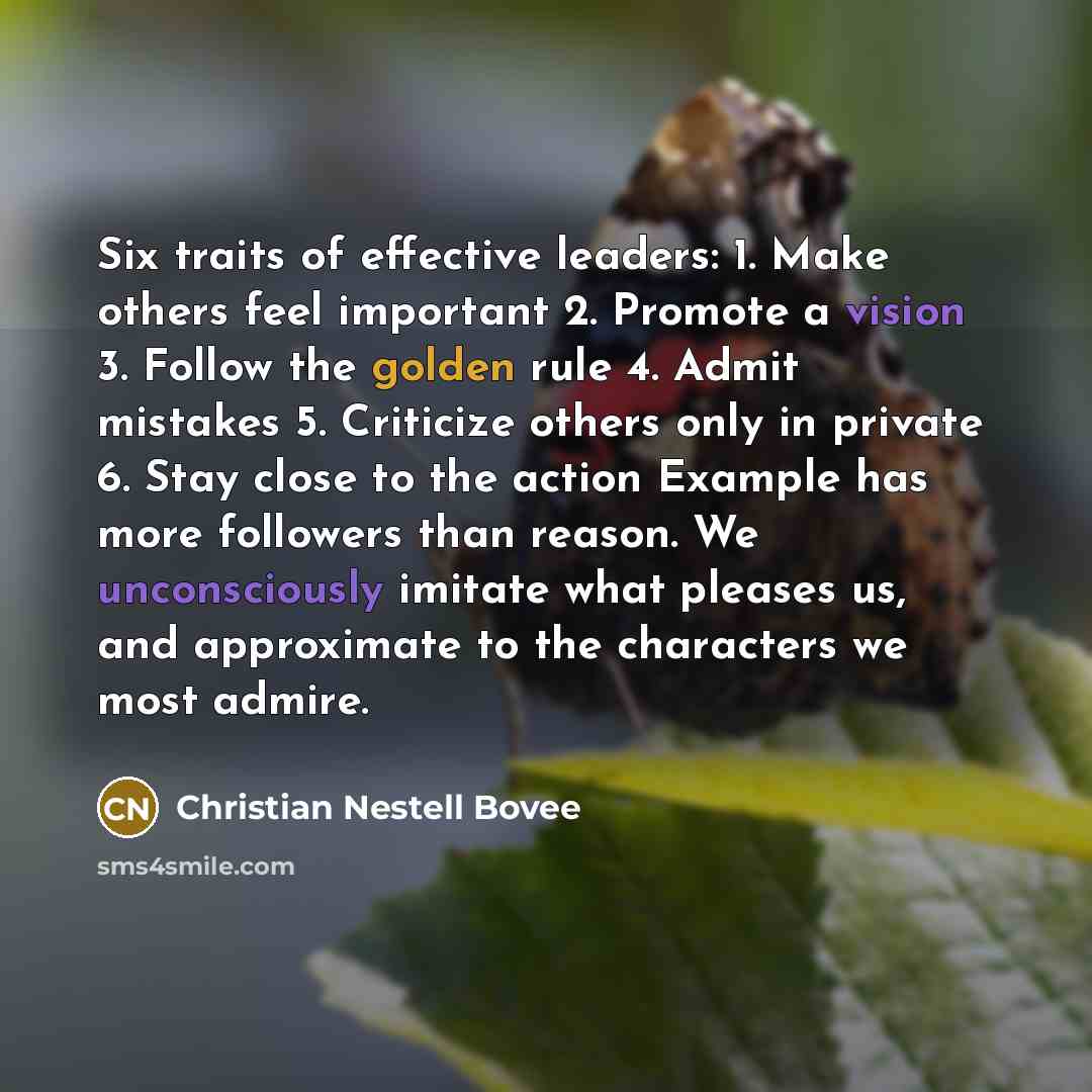 “Six traits of effective leaders: 1. Make others feel important…” quote by Christian Nestell Bovee