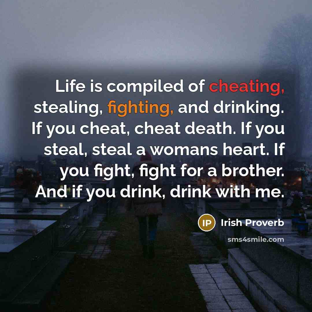 “Life is compiled of cheating, stealing, fighting, and drinking. If…” quote by Irish Proverb