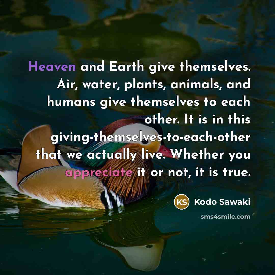 “Heaven and Earth give themselves. Air, water, plants, animals, and…” quote by Kodo Sawaki