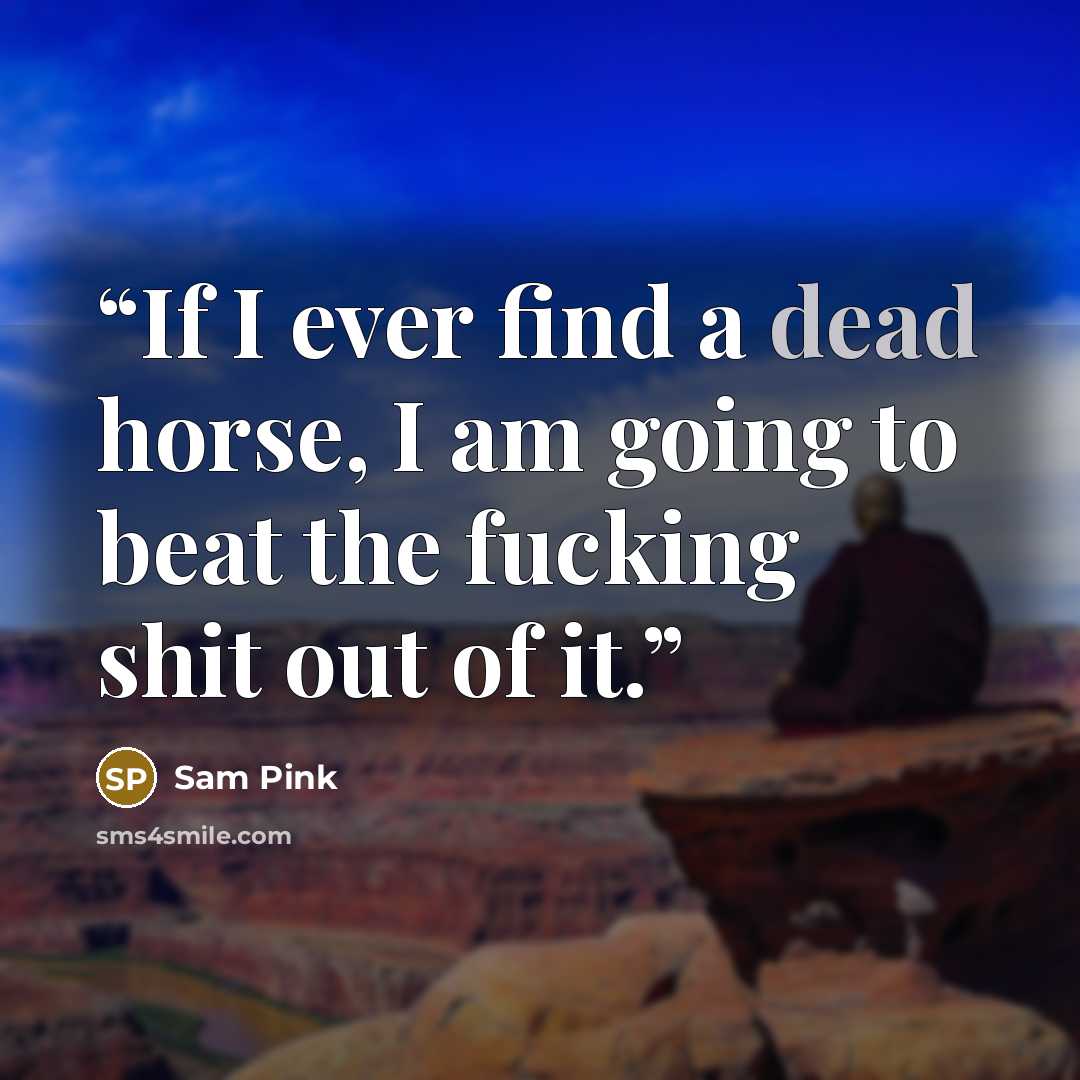 “If I ever find a dead horse, I am going to beat the fucking shit out of it.” quote by Sam Pink