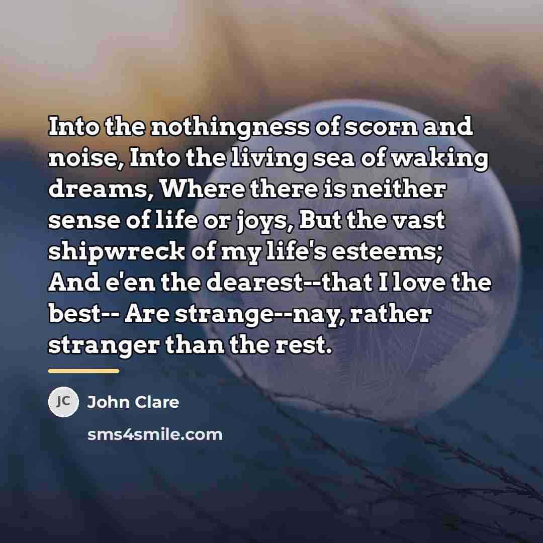 “Into the nothingness of scorn and noise, Into the living…” quote by John Clare