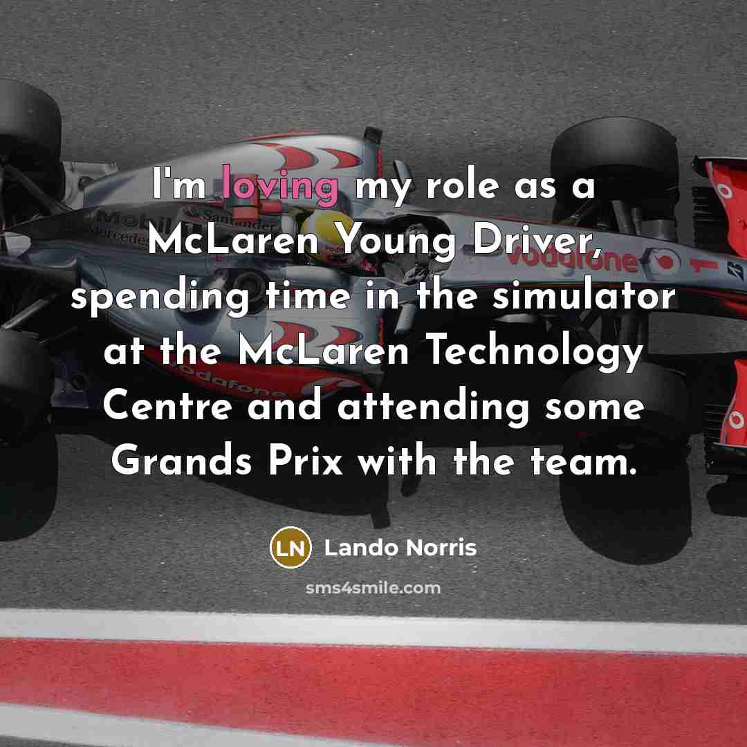 “I'm loving my role as a McLaren Young Driver, spending time in the simulator at the McLaren Technology Centre and attending some Grands Prix with the team.” quote by Lando Norris
