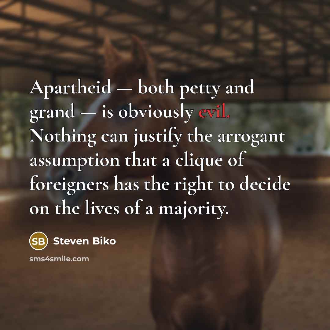 “Apartheid — both petty and grand — is obviously evil.…” quote by Steven Biko