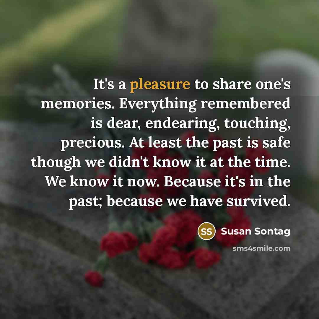 “It's a pleasure to share one's memories. Everything remembered is…” quote by Susan Sontag