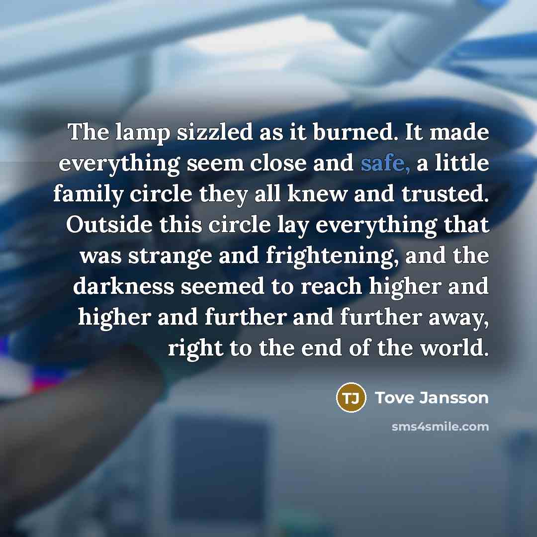 “The lamp sizzled as it burned. It made everything seem…” quote by Tove Jansson