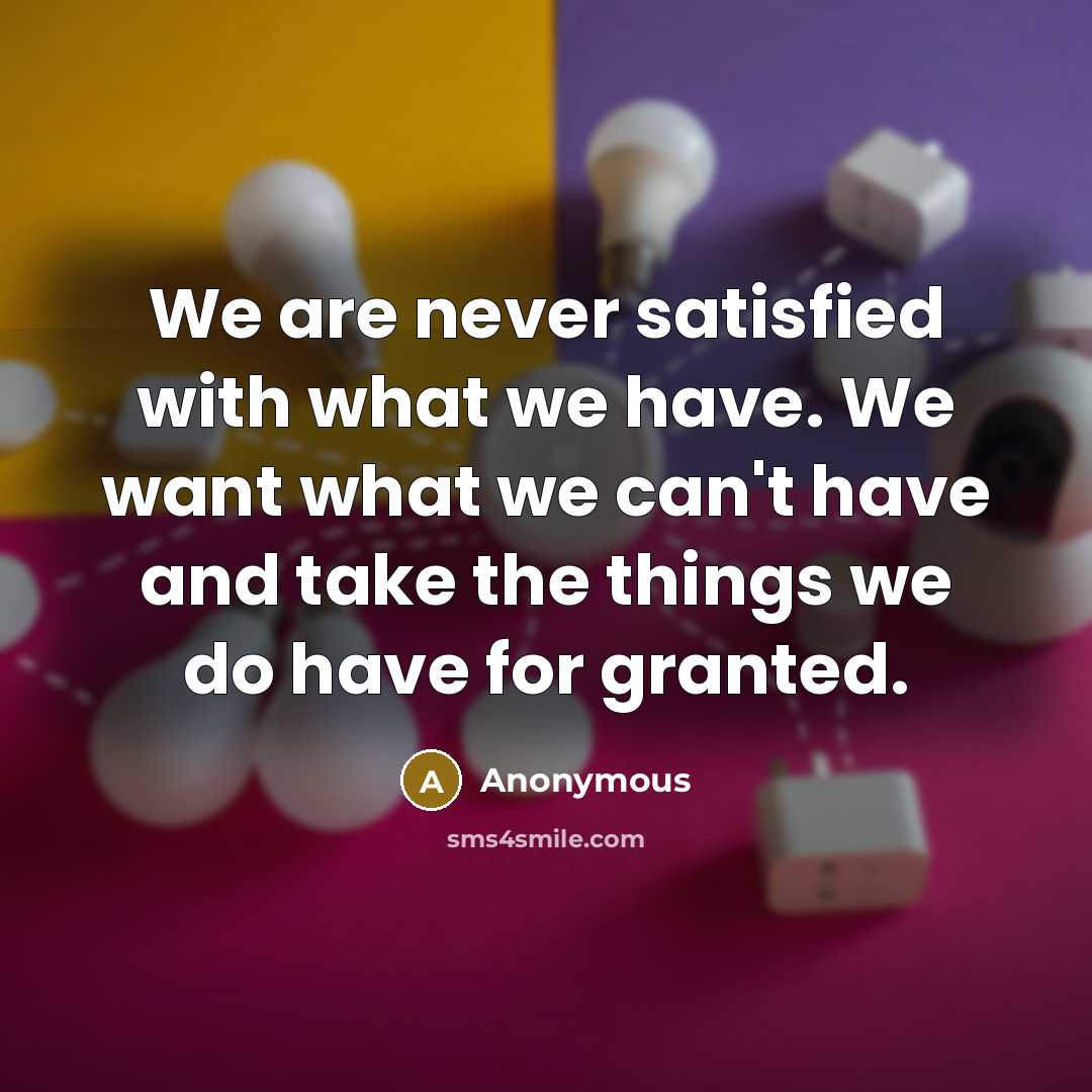 “We are never satisfied with what we have. We want what we can't have and take the things we do have for granted.” quote by Anonymous