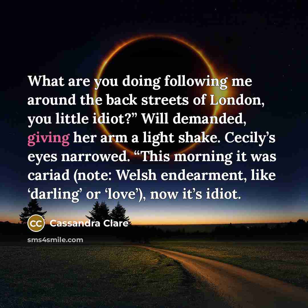 “What are you doing following me around the back streets…” quote by Cassandra Clare