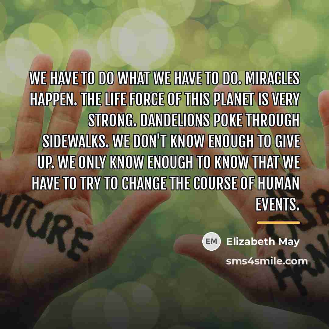“We have to do what we have to do. Miracles…” quote by Elizabeth May