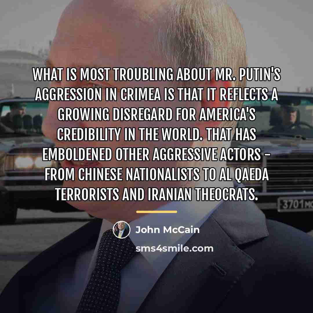 “What is most troubling about Mr. Putin's aggression in Crimea…” quote by John McCain