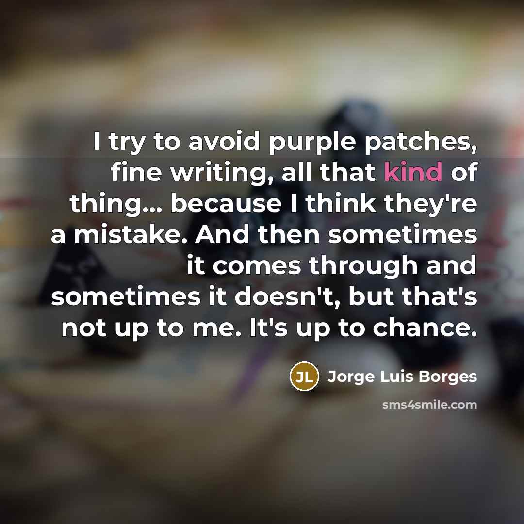“I try to avoid purple patches, fine writing, all that…” quote by Jorge Luis Borges