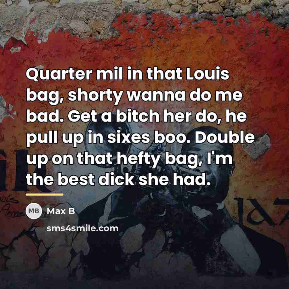 “Quarter mil in that Louis bag, shorty wanna do me…” quote by Max B