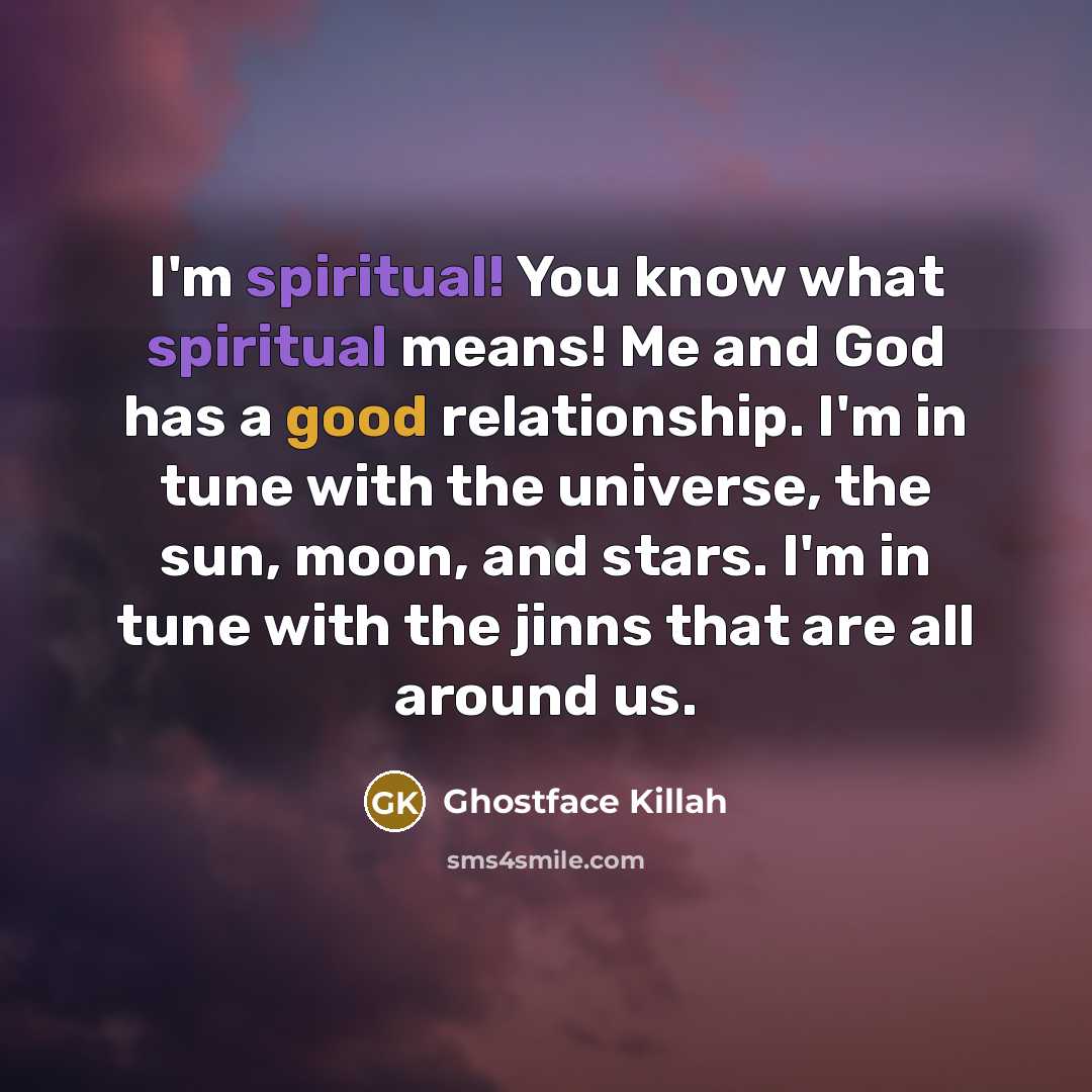 “I'm spiritual! You know what spiritual means! Me and God…” quote by Ghostface Killah