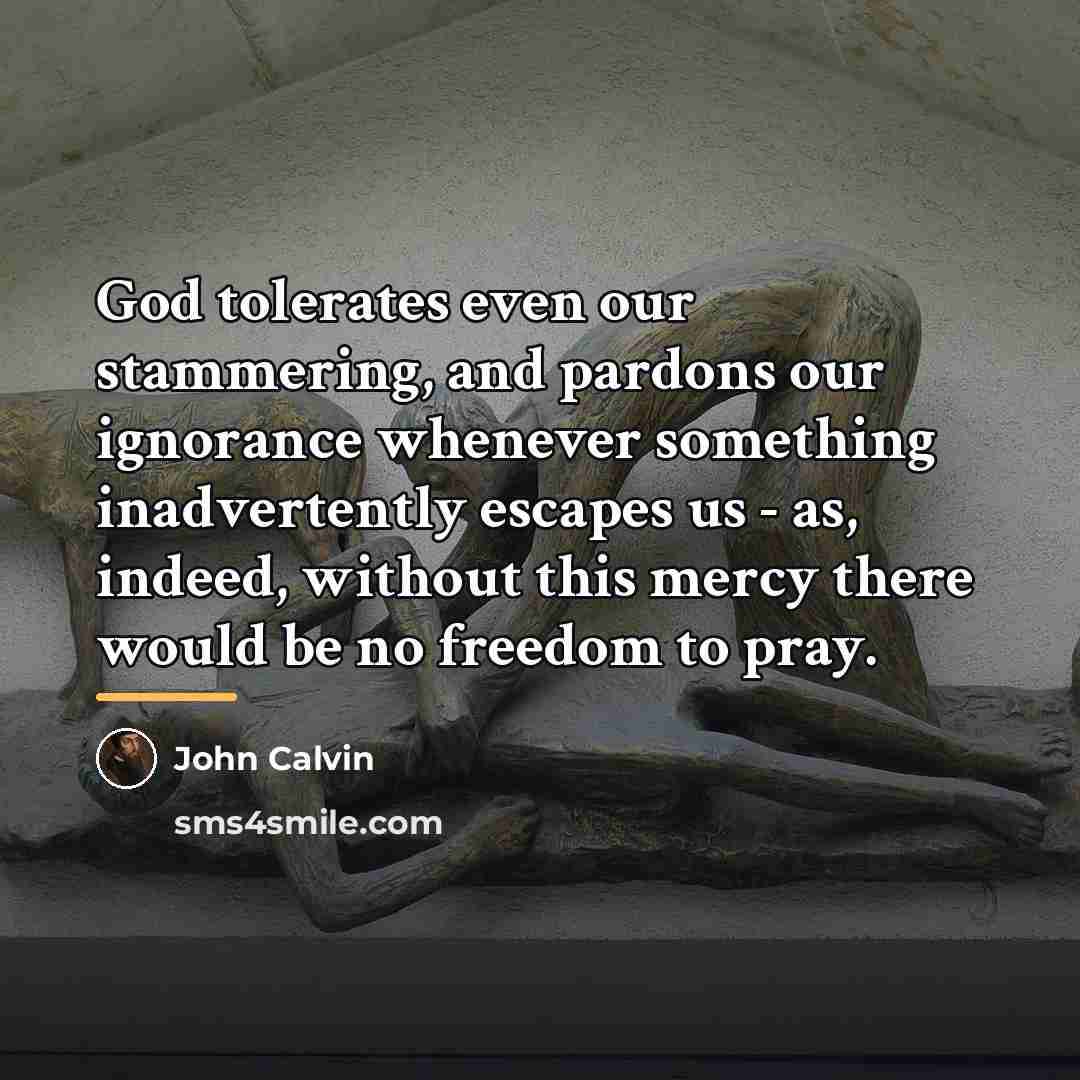 “God tolerates even our stammering, and pardons our ignorance whenever…” quote by John Calvin