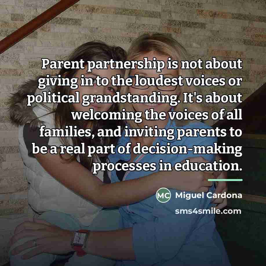“Parent partnership is not about giving in to the loudest…” quote by Miguel Cardona