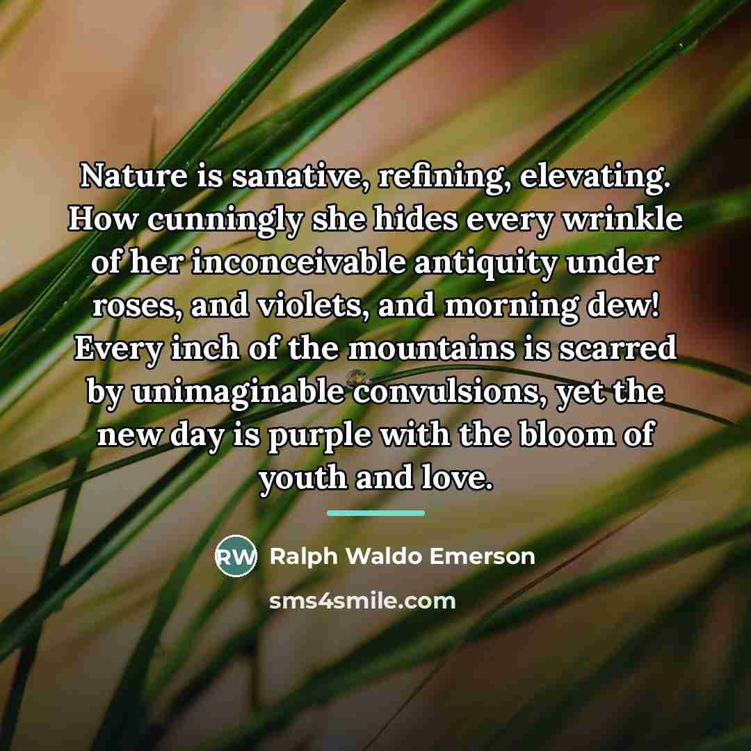 “Nature is sanative, refining, elevating. How cunningly she hides every…” quote by Ralph Waldo Emerson