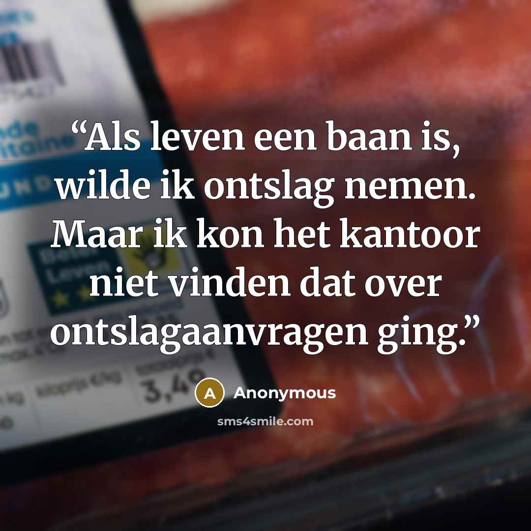 “Als leven een baan is, wilde ik ontslag nemen. Maar ik kon het kantoor niet vinden dat over ontslagaanvragen ging.” quote by Anonymous