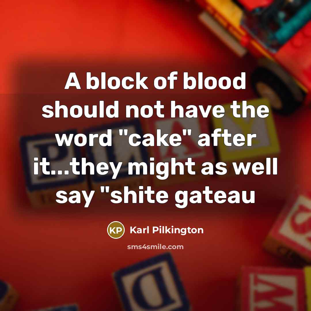 “A block of blood should not have the word "cake"…” quote by Karl Pilkington