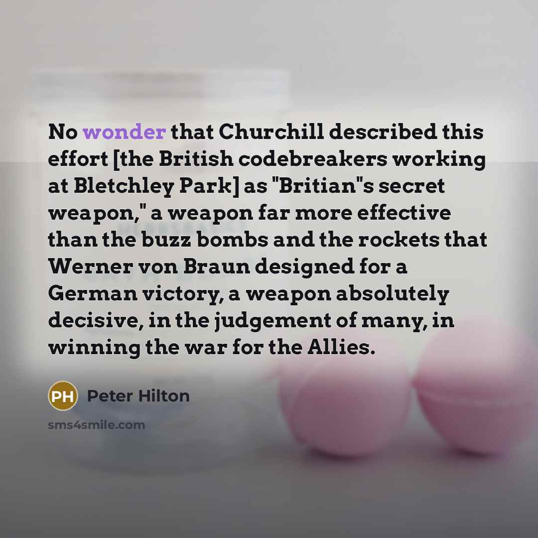 “No wonder that Churchill described this effort [the British codebreakers…” quote by Peter Hilton